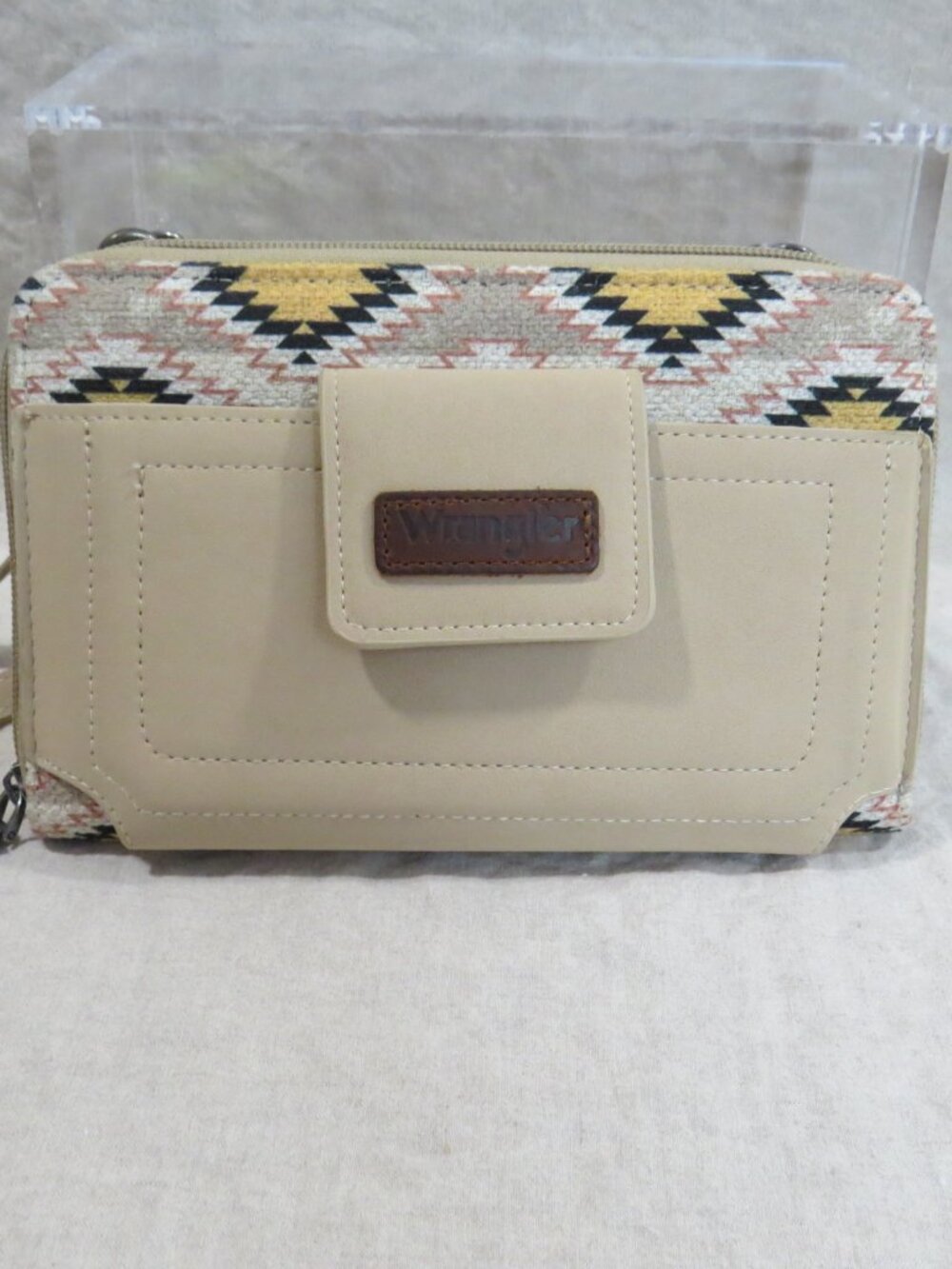 Wrangle Inez Wallet Crossbody Bag Canvas Southwest Aztec Ikat Beige Yellow